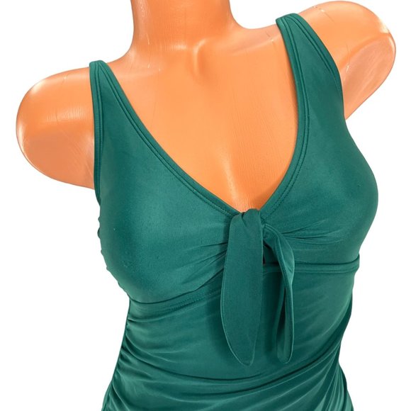 Kona Sol One Piece Swimsuit Womens Sold Green Tie Top Cinched Size M - Picture 3 of 13